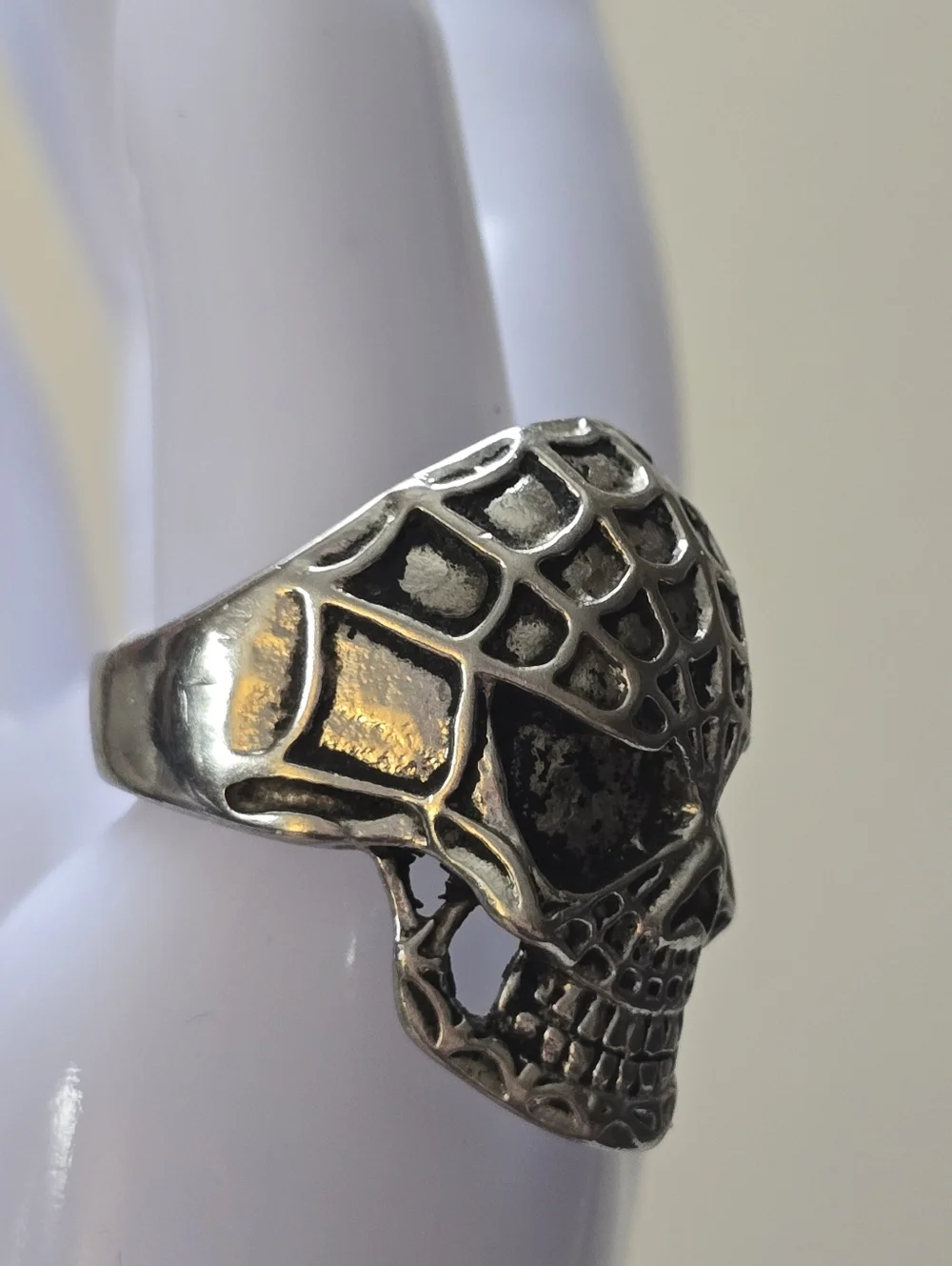 Men's Silver Skull Web Ring - Gothic Statement Jewelry Size 11
